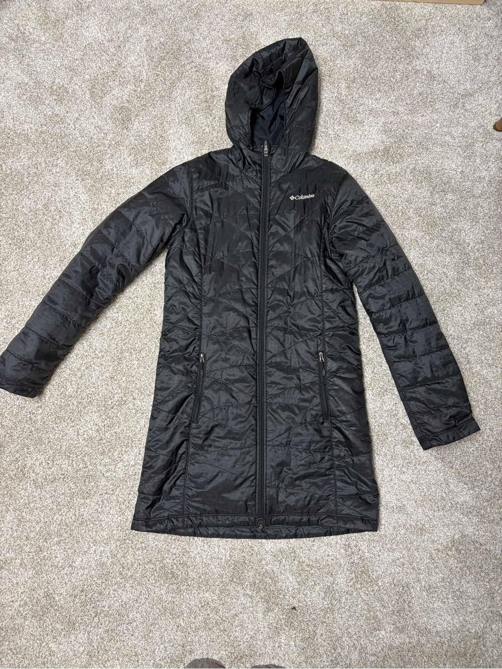 Columbia Women’s Black Hooded Long Puffer Coat